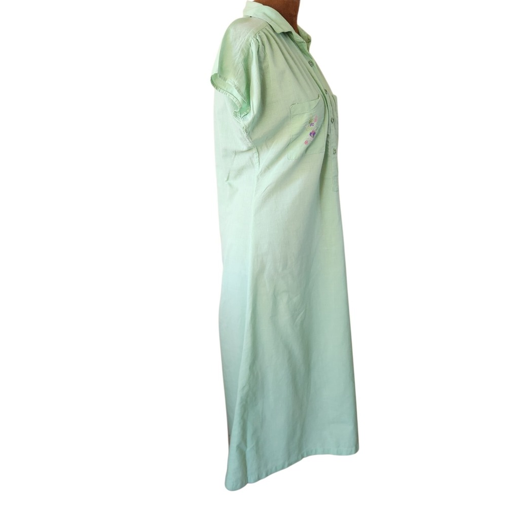 Vtg 70s Starina Floral‎ Embroidered Cotton House Dress Boho Size M Green - Picture 5 of 7
